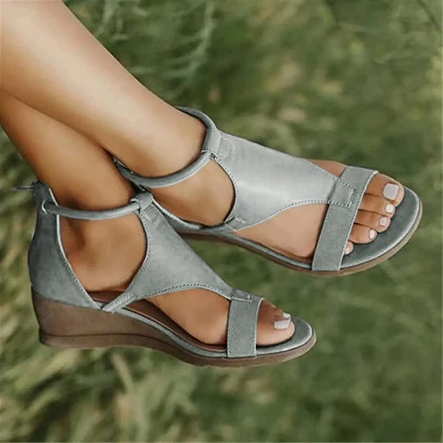Ladmiple Sandals Women Comfortable Dressy Wedge Sandals Heels Open Toe Ankle Strap Slip on Platform Casual Summer Dress Shoes