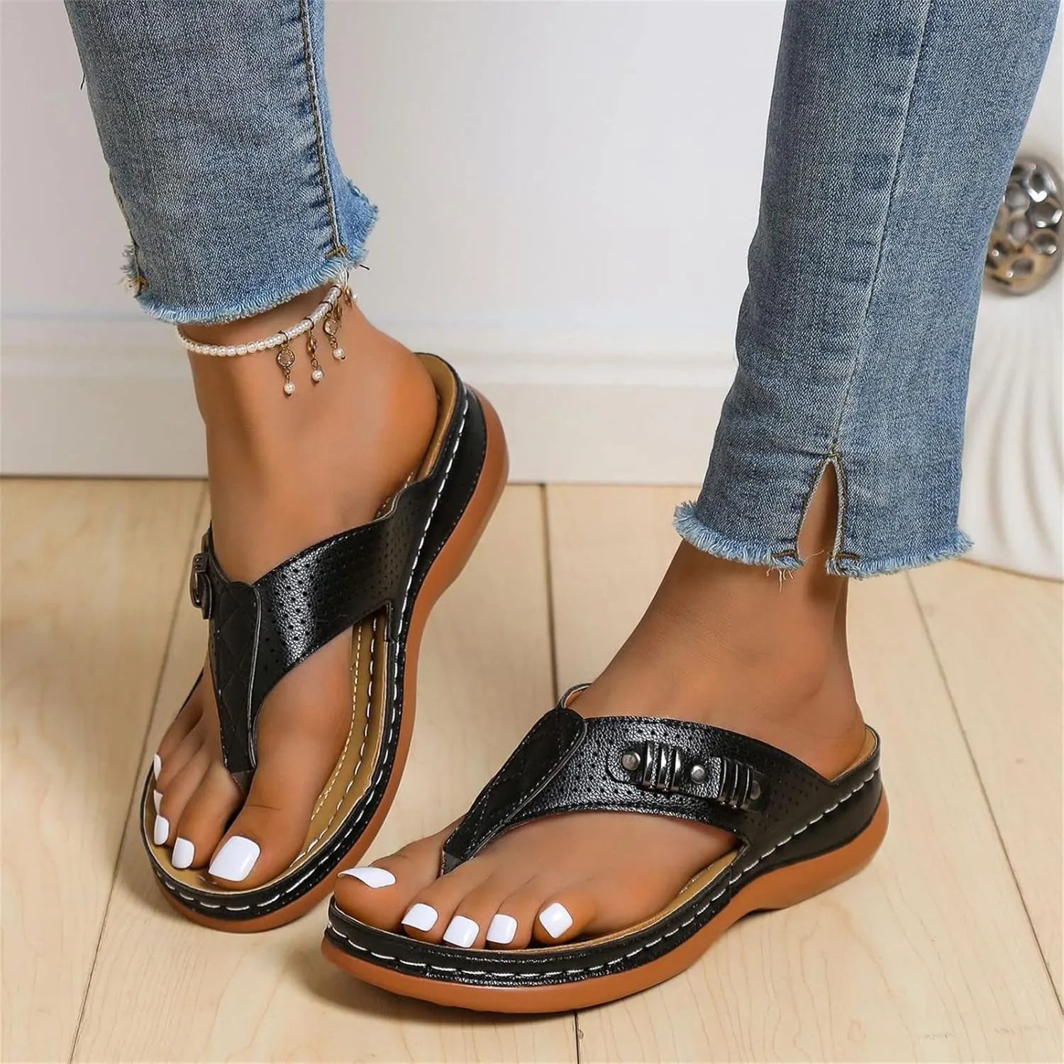 Ladmiple Sandals Women Comfortable Walking Fashion Orthotic Slides Slip On Orthopedic Flip Flops Slippers With Arch Support