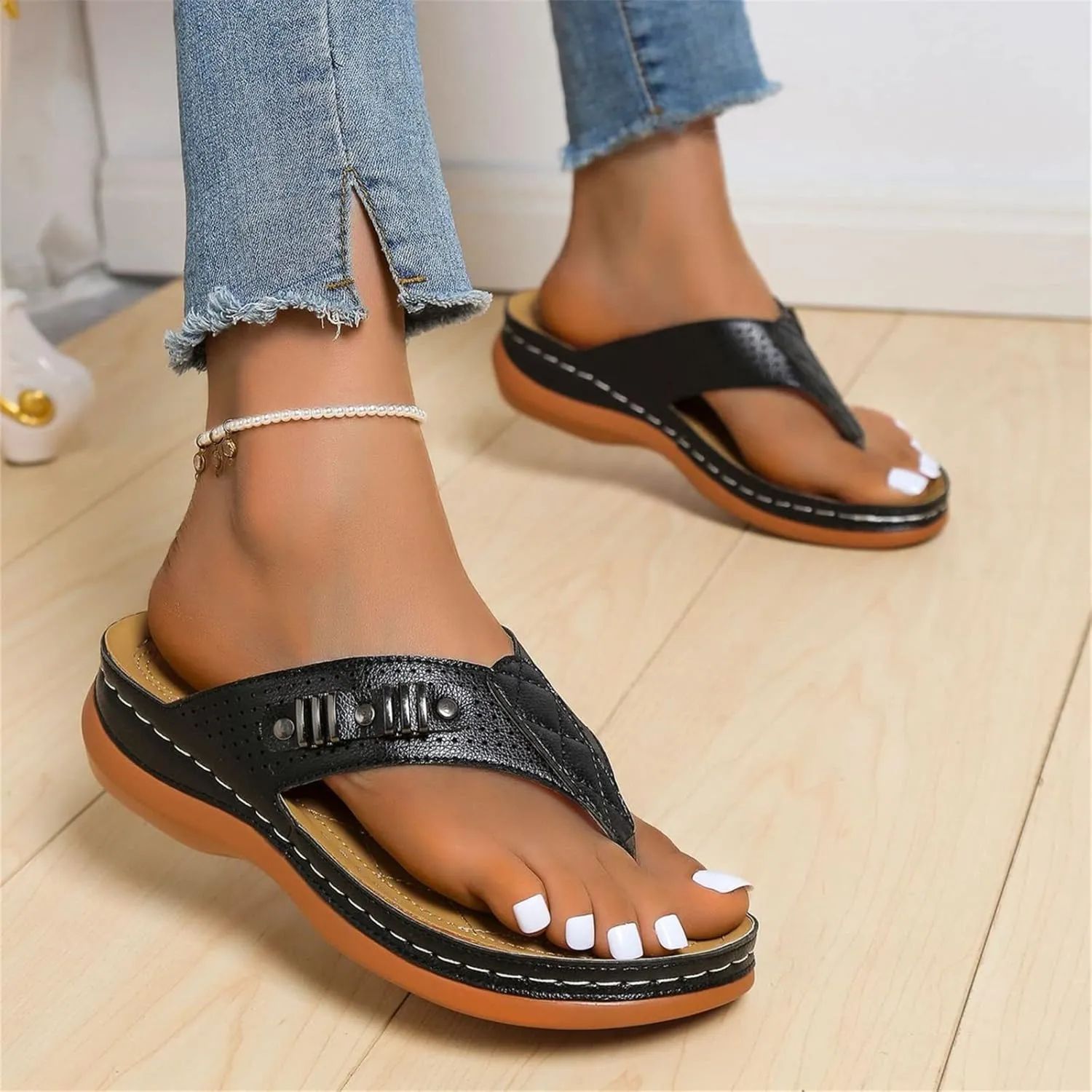 Ladmiple Sandals Women Comfortable Walking Fashion Orthotic Slides Slip On Orthopedic Flip Flops Slippers With Arch Support