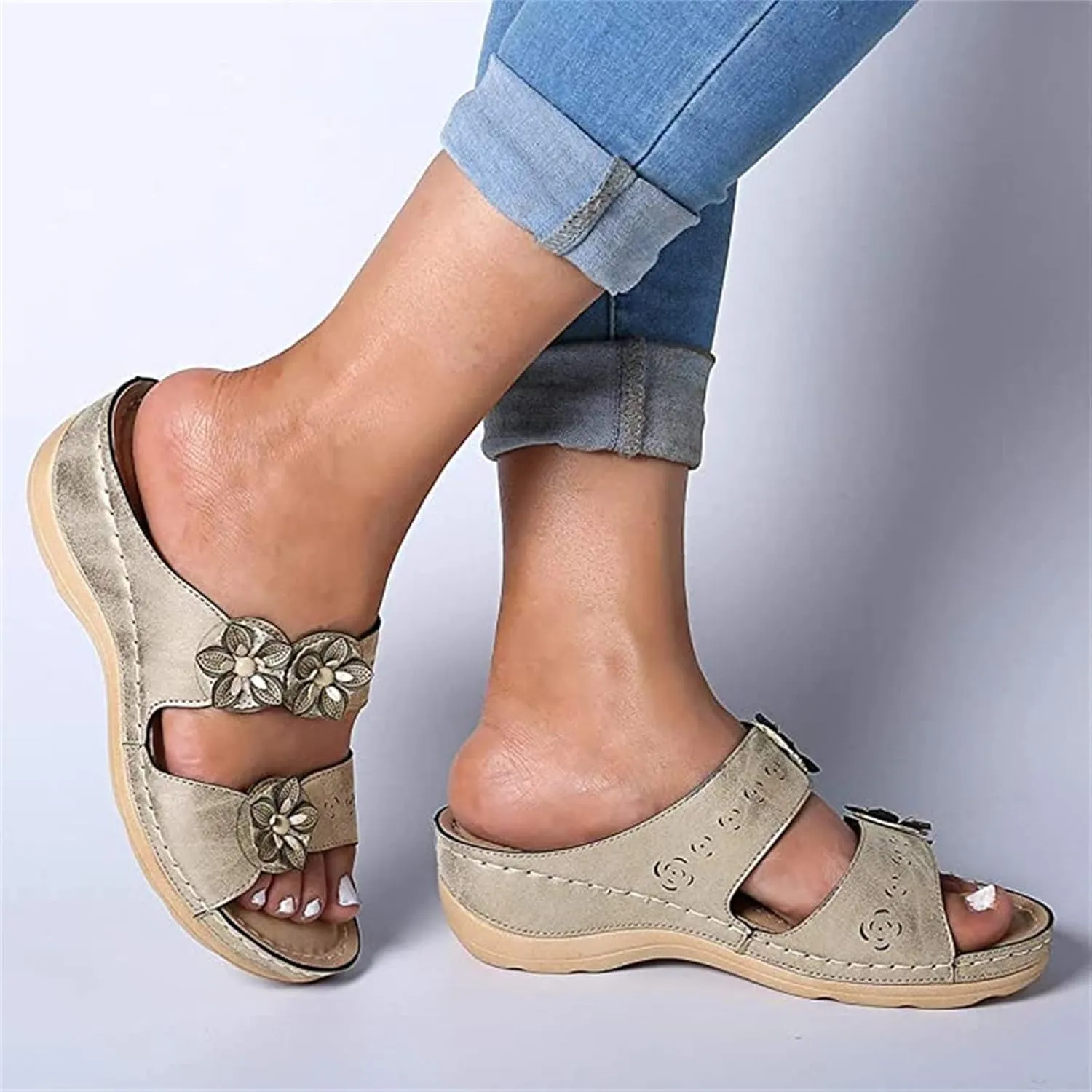 Ladmiple Sandals Women Dressy Summer Flat Flip Flops Fashion Orthotic Slides Lightweight Athletic Slip On Orthopedic Slippers