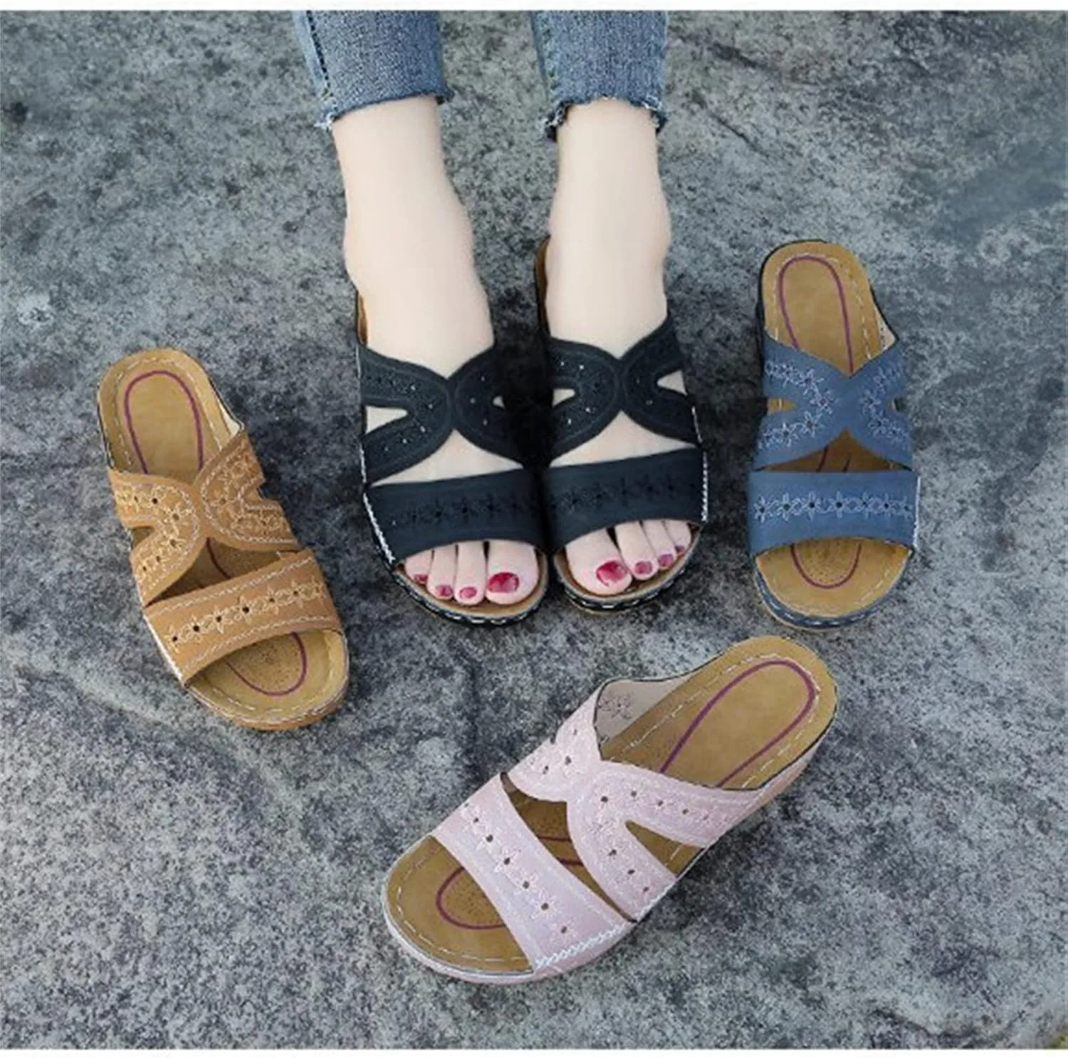 Ladmiple Sandals Women Dressy Summer Flat Walking Comfortable Arch Support Orthopedic Flip Flops Orthotic Beach Shoes Slides
