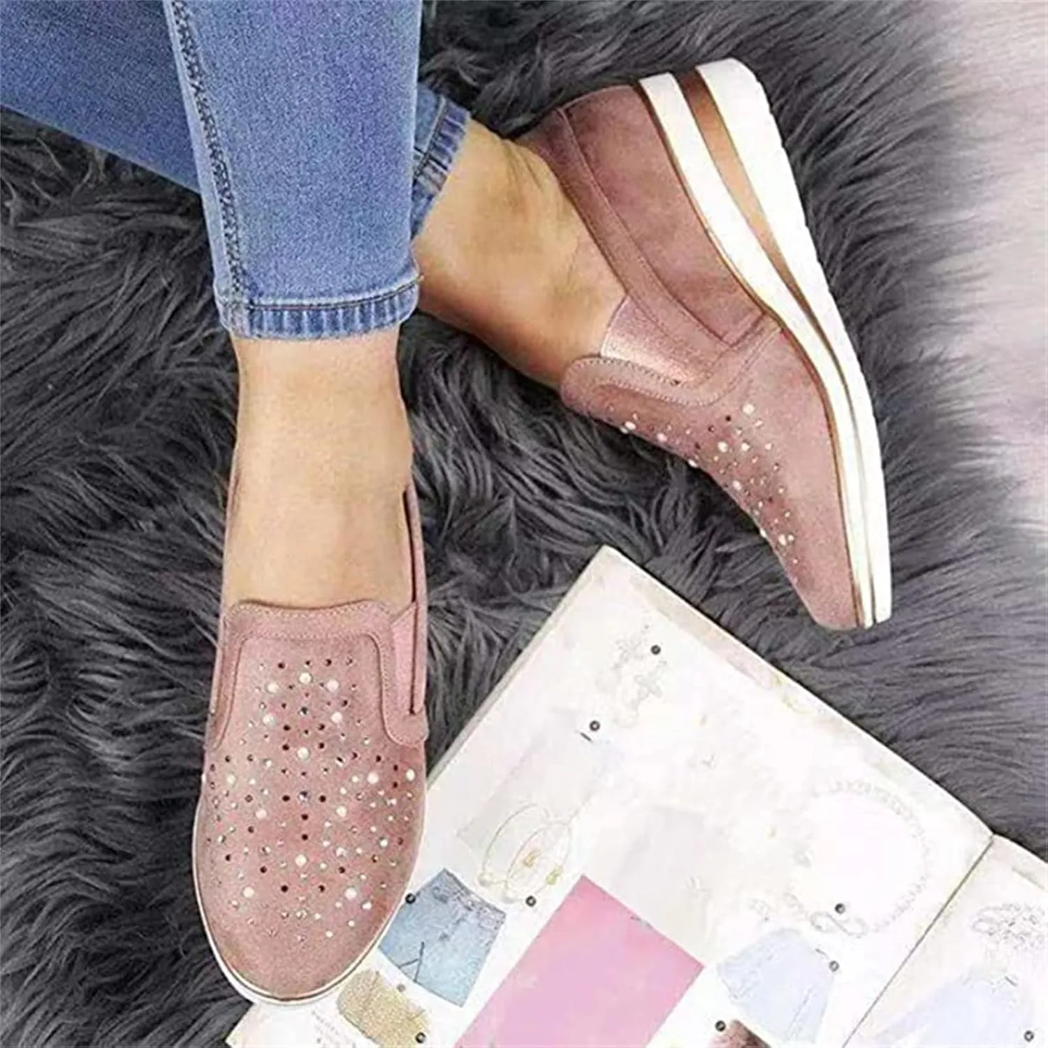 Ladmiple Sneakers For Women Comfortable Shoes Slip On Platform Shoes Fashion Dressy Casual Summer Walking Flats Loafers