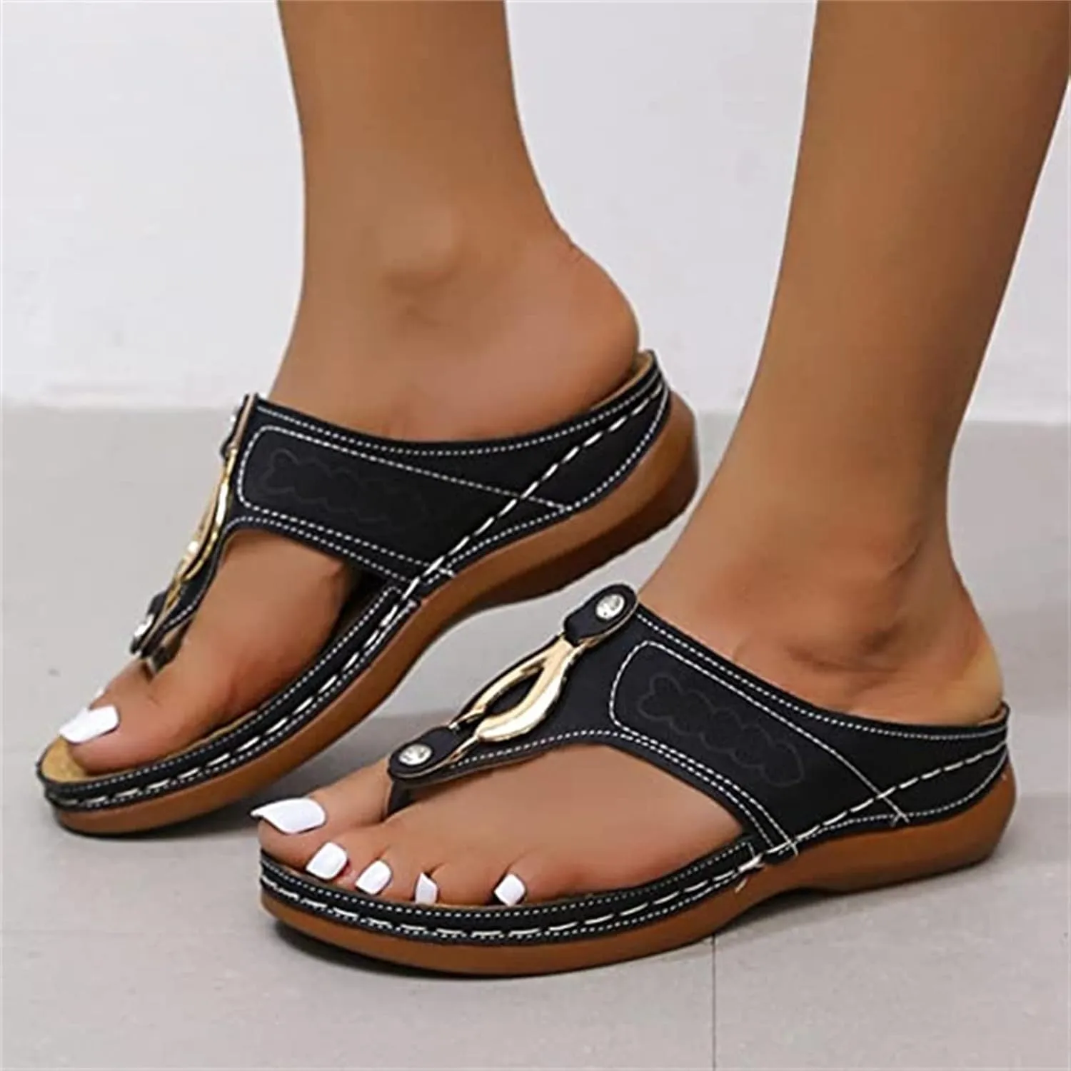 Ladmiple Women's Sandals Comfortable With Arch Support Orthotic Walking Slides Open Toe Dressy Summer Orthopedic Flip Flops
