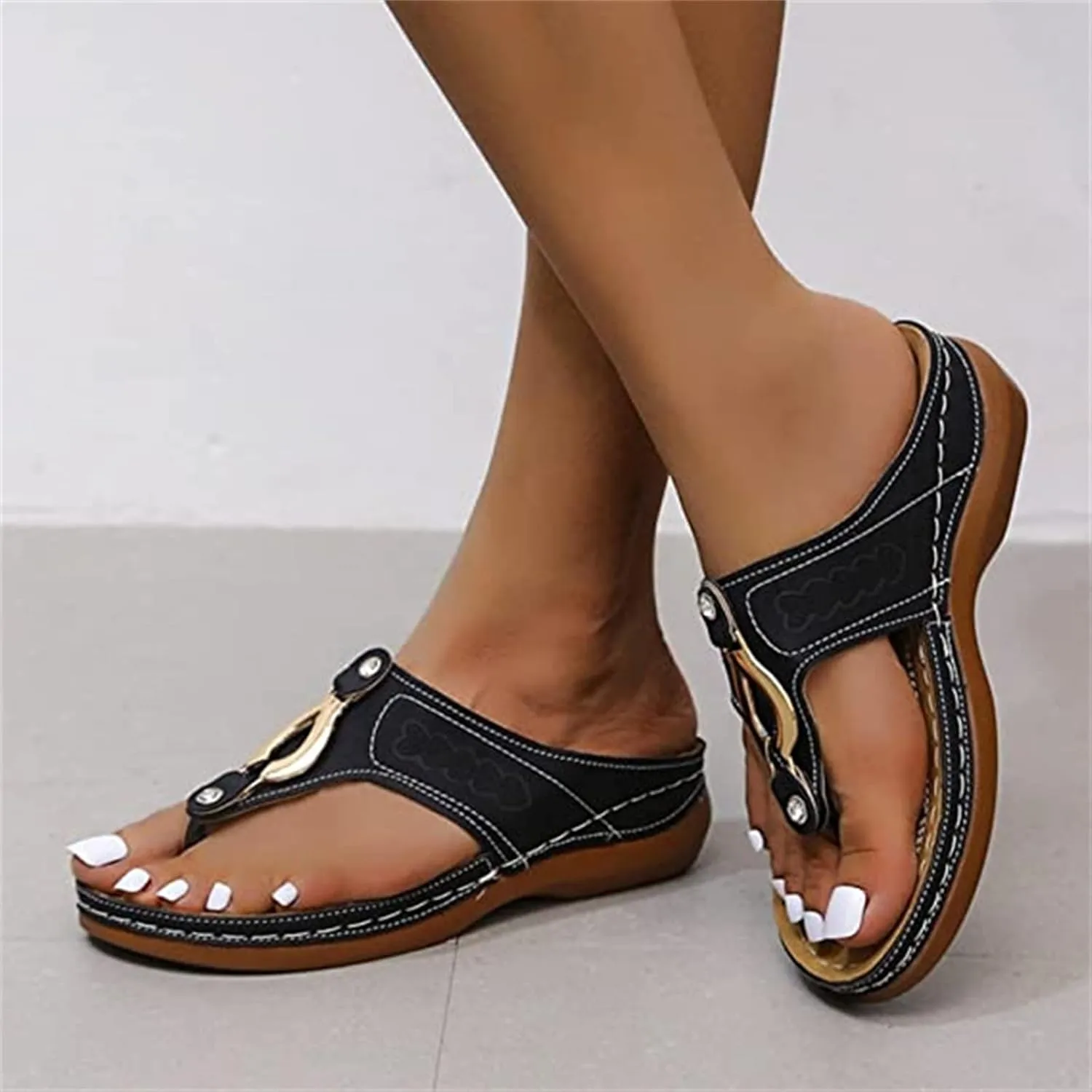 Ladmiple Women's Sandals Comfortable With Arch Support Orthotic Walking Slides Open Toe Dressy Summer Orthopedic Flip Flops
