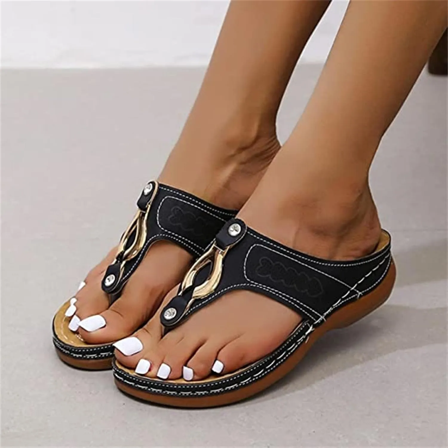 Ladmiple Women's Sandals Comfortable With Arch Support Orthotic Walking Slides Open Toe Dressy Summer Orthopedic Flip Flops