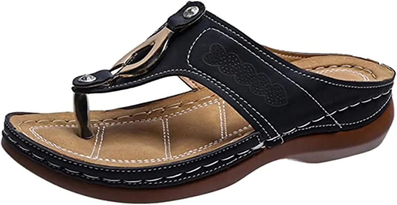 Ladmiple Women's Sandals Comfortable With Arch Support Orthotic Walking Slides Open Toe Dressy Summer Orthopedic Flip Flops