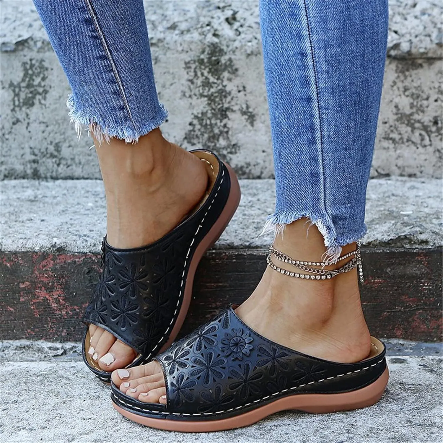 Ladmiple Women's Sandals Dressy Wedge Arch Support Orthopedic Flip Flops Soft Summer Beach Shoes Comfortable Orthotic Slides