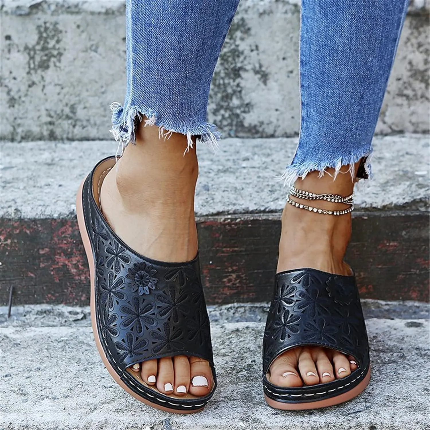Ladmiple Women's Sandals Dressy Wedge Arch Support Orthopedic Flip Flops Soft Summer Beach Shoes Comfortable Orthotic Slides