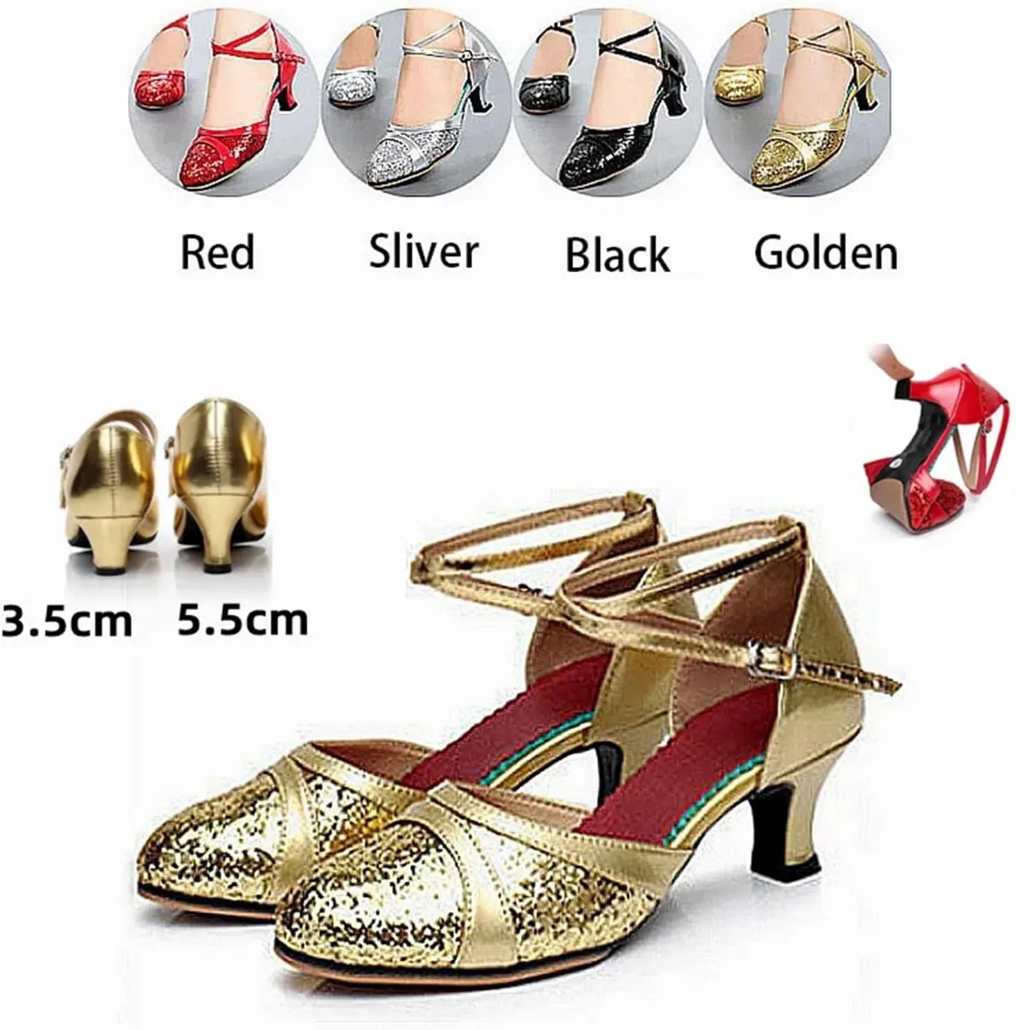 Latin Dance Shoes For Women Sequin Adult Female Sandals Soft Sole Indoor Ballroom Tango Shoe Closed Toe Salsa Dancing Shoes For Dance Performance