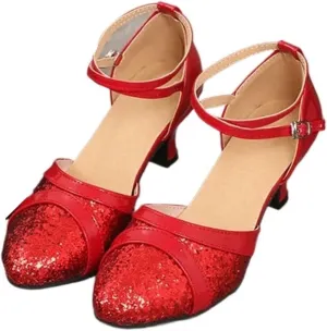 Latin Dance Shoes For Women Sequin Adult Female Sandals Soft Sole Indoor Ballroom Tango Shoe Closed Toe Salsa Dancing Shoes For Dance Performance