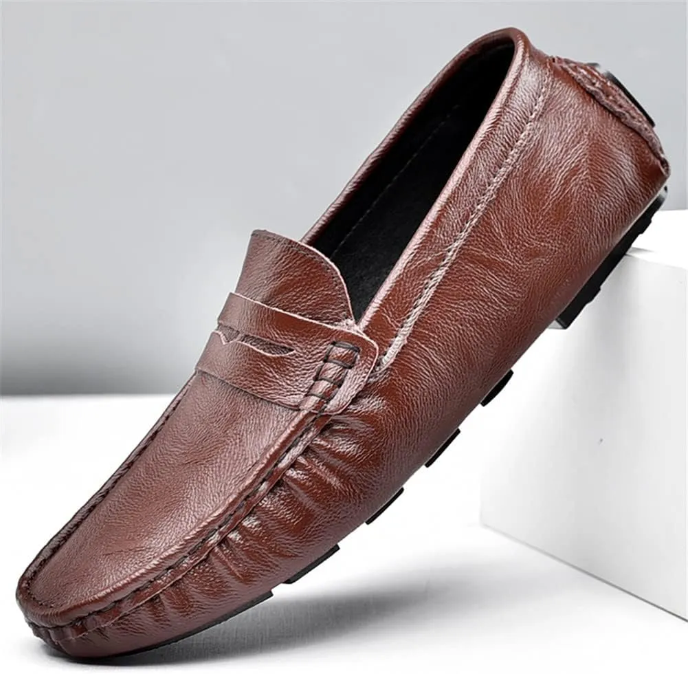 LEADER SHOW Men's Penny Loafers Moccasin Slip on Flats Boat Casual Dress Driving Shoes