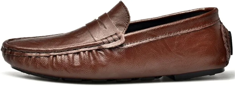 LEADER SHOW Men's Penny Loafers Moccasin Slip on Flats Boat Casual Dress Driving Shoes