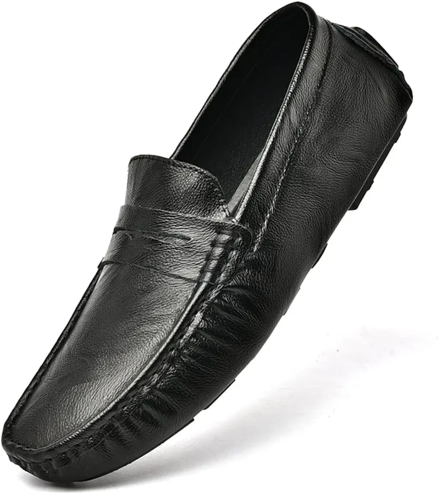 LEADER SHOW Men's Penny Loafers Moccasin Slip on Flats Boat Casual Dress Driving Shoes