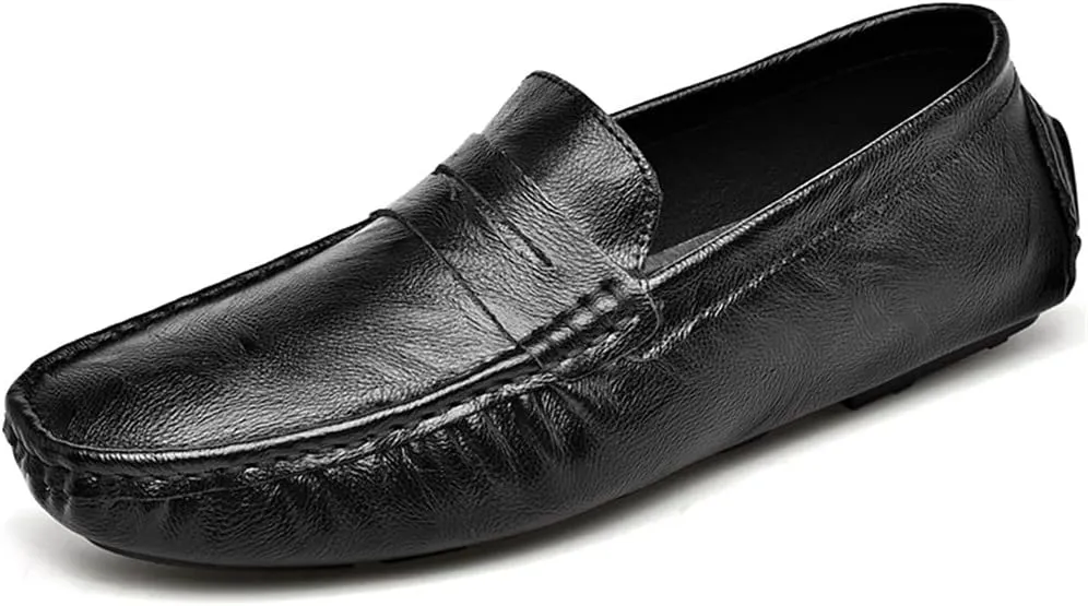 LEADER SHOW Men's Penny Loafers Moccasin Slip on Flats Boat Casual Dress Driving Shoes