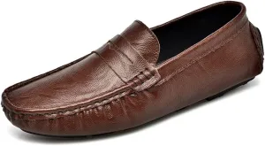 LEADER SHOW Men's Penny Loafers Moccasin Slip on Flats Boat Casual Dress Driving Shoes