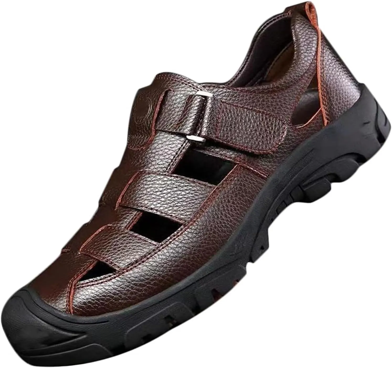 Leather Sandals Men Breathable Closed Toe Walking Sandals Outdoor Summer Beach Shoes Hiking Trekking Sandals