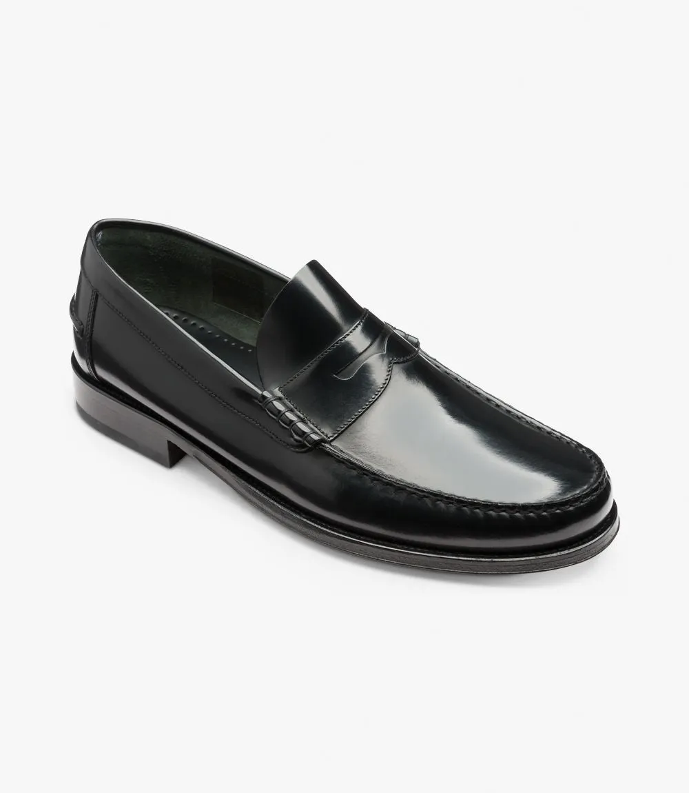 LOAKE PRINCETON BLACK LOAFER MOCCASIN LEATHER SOLE F-MEDIUM