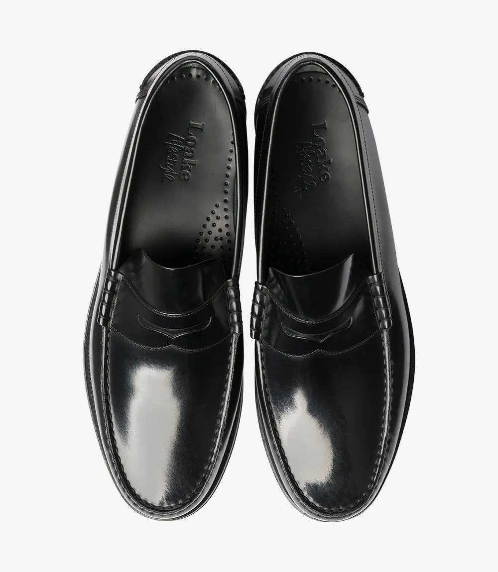 LOAKE PRINCETON BLACK LOAFER MOCCASIN LEATHER SOLE F-MEDIUM