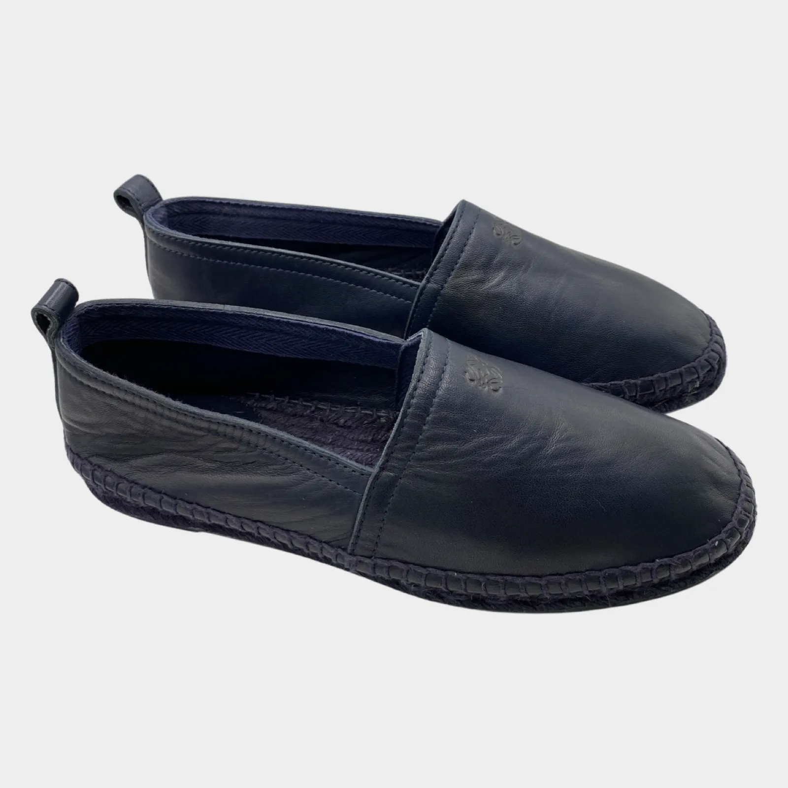 Loewe women's navy leather and raffia espadrilles