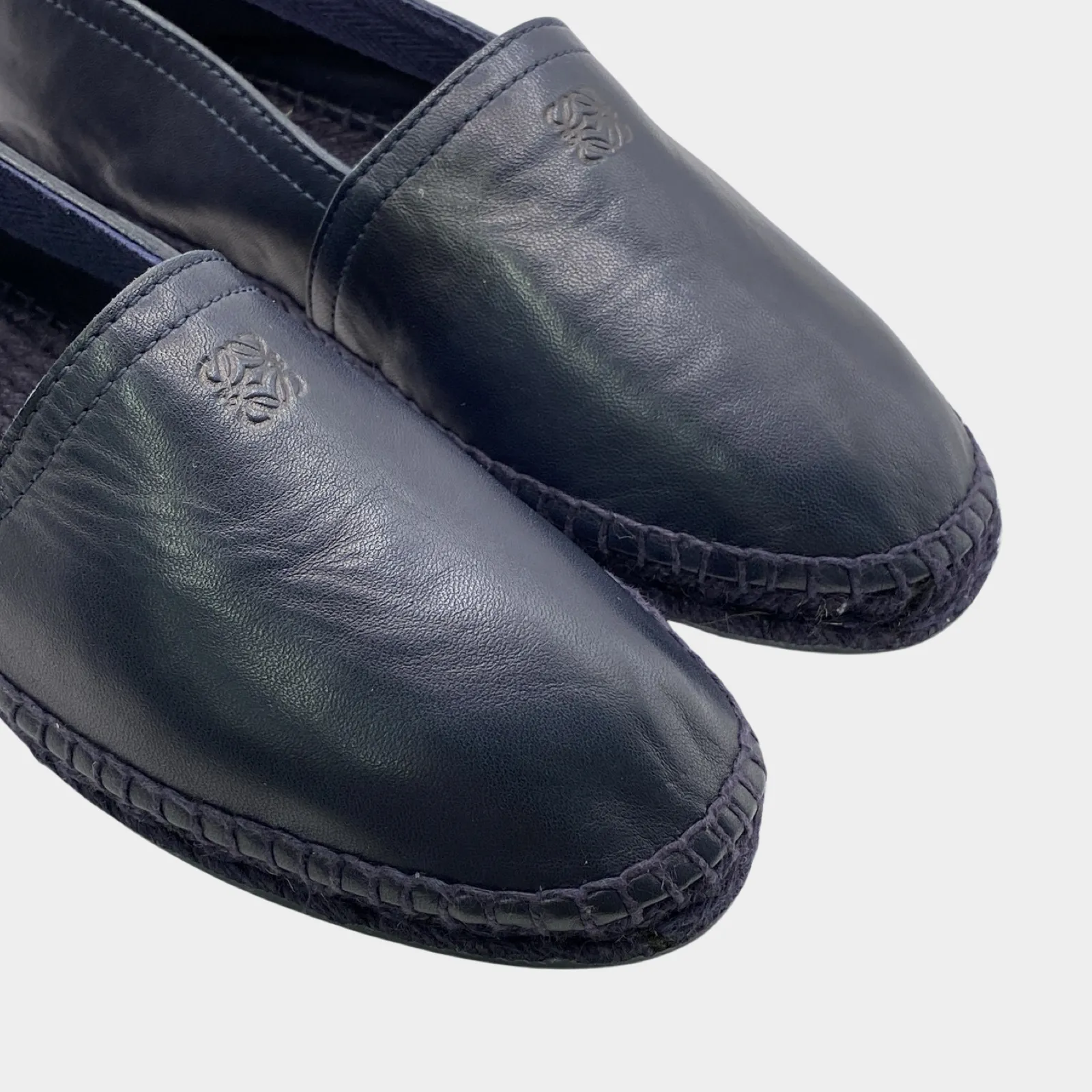 Loewe women's navy leather and raffia espadrilles