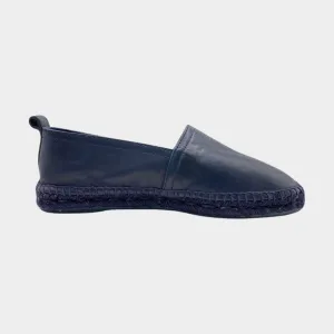 Loewe women's navy leather and raffia espadrilles