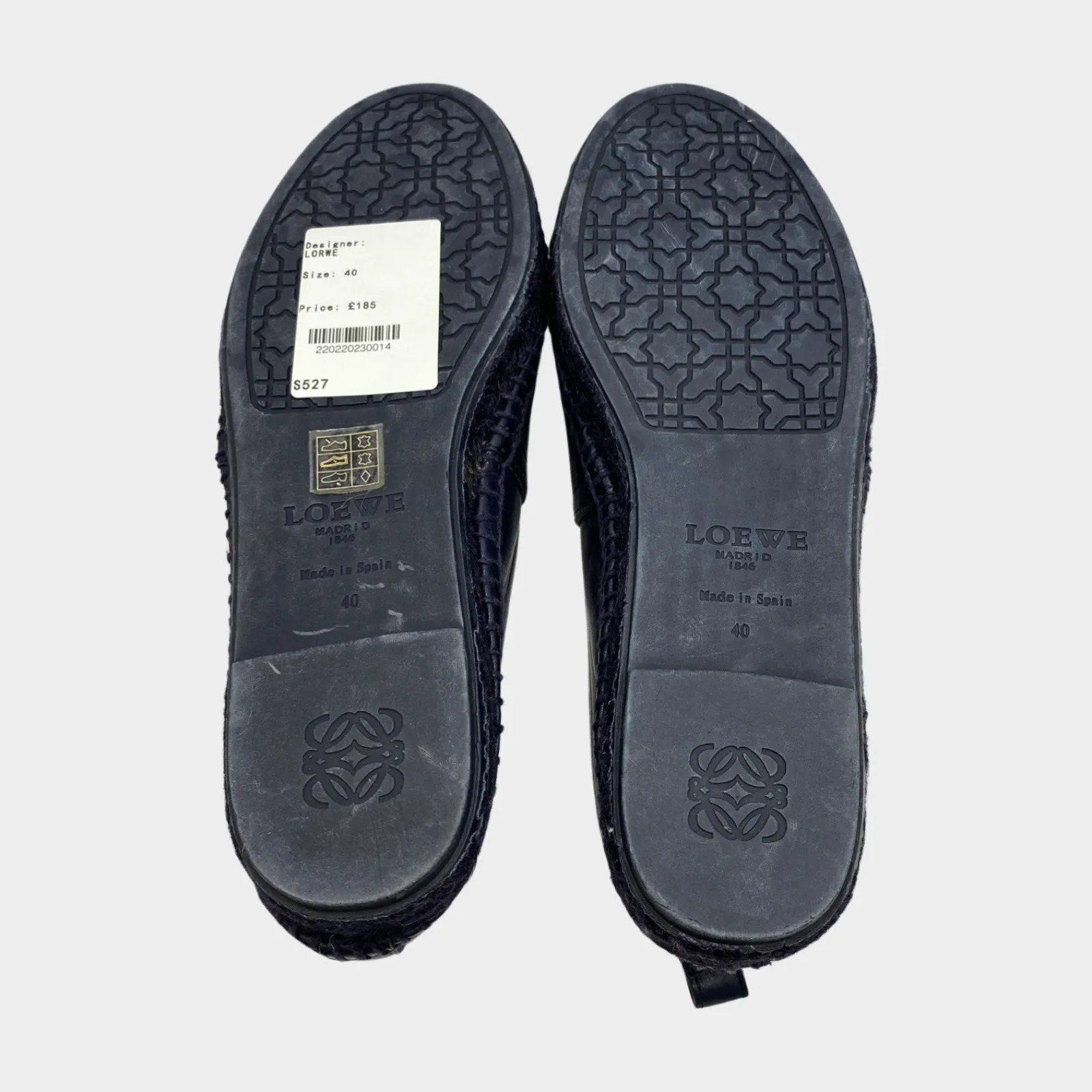Loewe women's navy leather and raffia espadrilles