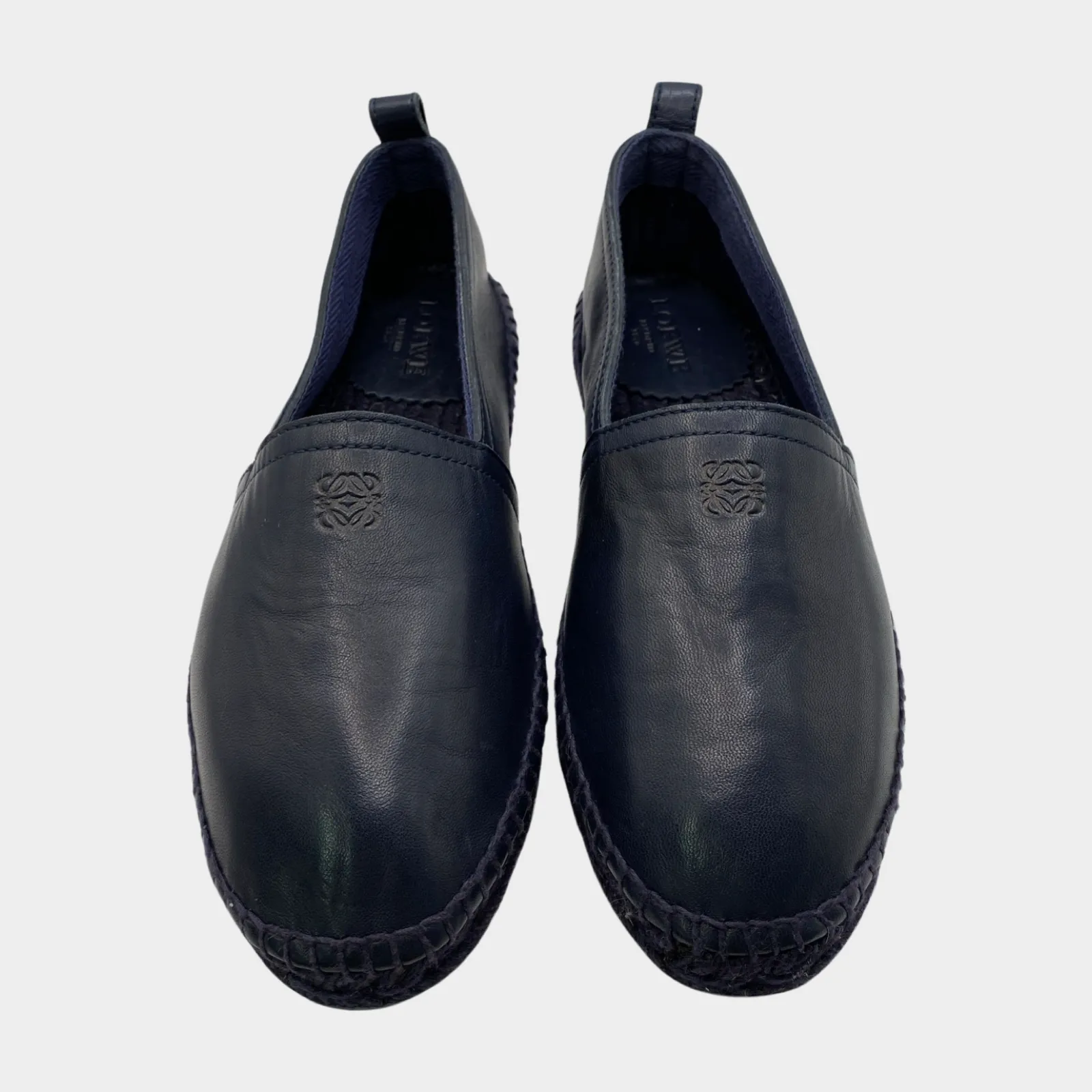 Loewe women's navy leather and raffia espadrilles