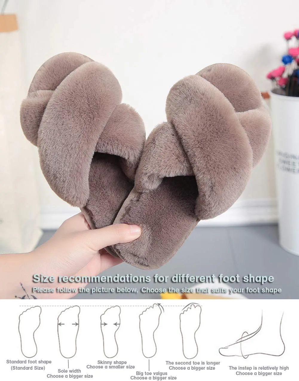 LZLER Women??s Cross Band Slippers, Soft Plush Fleece Lightweight Non Slip Open Toe Flip Flop Shoes House Indoor Outdoor Fur Fuzzy Slippers