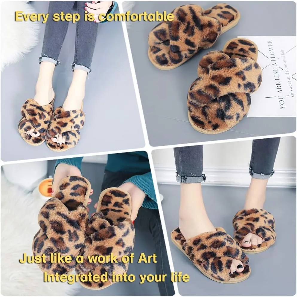 LZLER Women??s Cross Band Slippers, Soft Plush Fleece Lightweight Non Slip Open Toe Flip Flop Shoes House Indoor Outdoor Fur Fuzzy Slippers