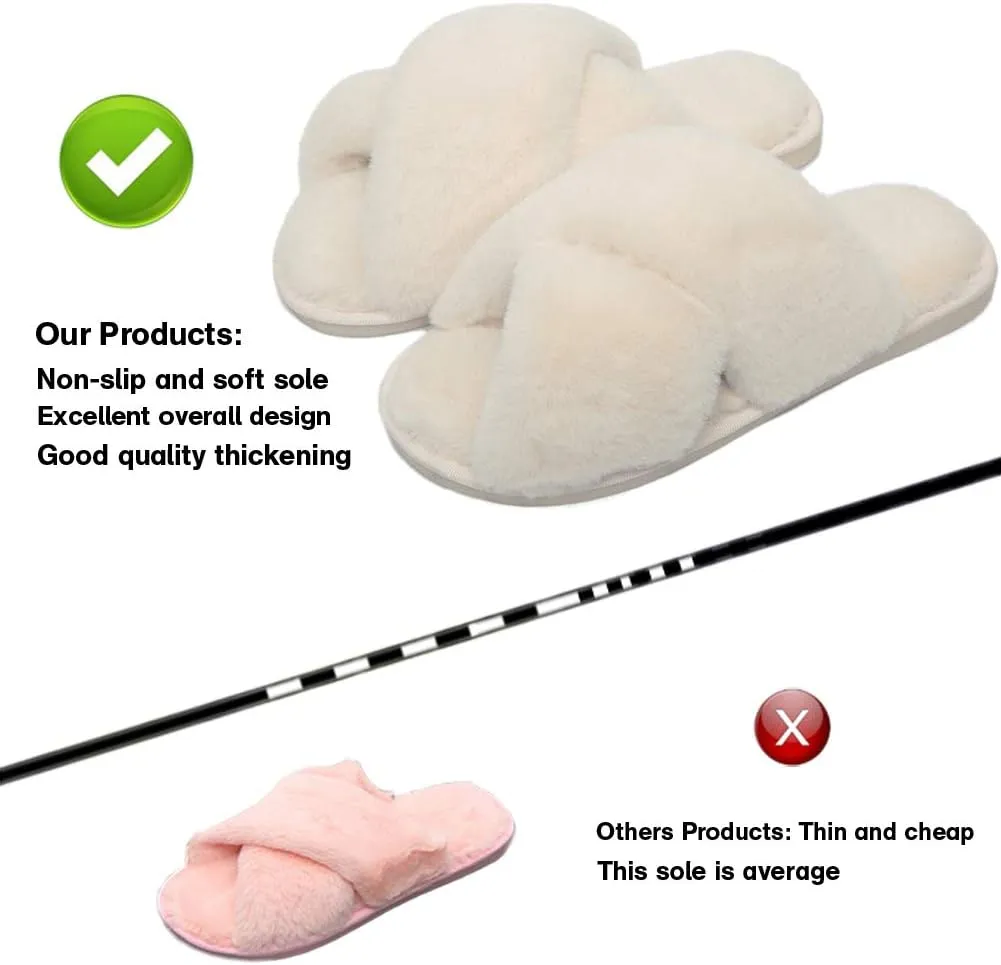 LZLER Women??s Cross Band Slippers, Soft Plush Fleece Lightweight Non Slip Open Toe Flip Flop Shoes House Indoor Outdoor Fur Fuzzy Slippers