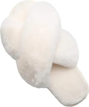LZLER Women??s Cross Band Slippers, Soft Plush Fleece Lightweight Non Slip Open Toe Flip Flop Shoes House Indoor Outdoor Fur Fuzzy Slippers