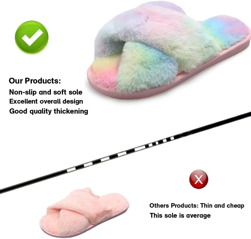 LZLER Women??s Cross Band Slippers, Soft Plush Fleece Lightweight Non Slip Open Toe Flip Flop Shoes House Indoor Outdoor Fur Fuzzy Slippers
