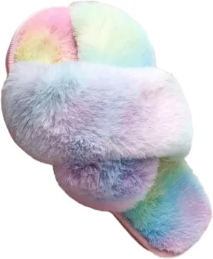 LZLER Women??s Cross Band Slippers, Soft Plush Fleece Lightweight Non Slip Open Toe Flip Flop Shoes House Indoor Outdoor Fur Fuzzy Slippers