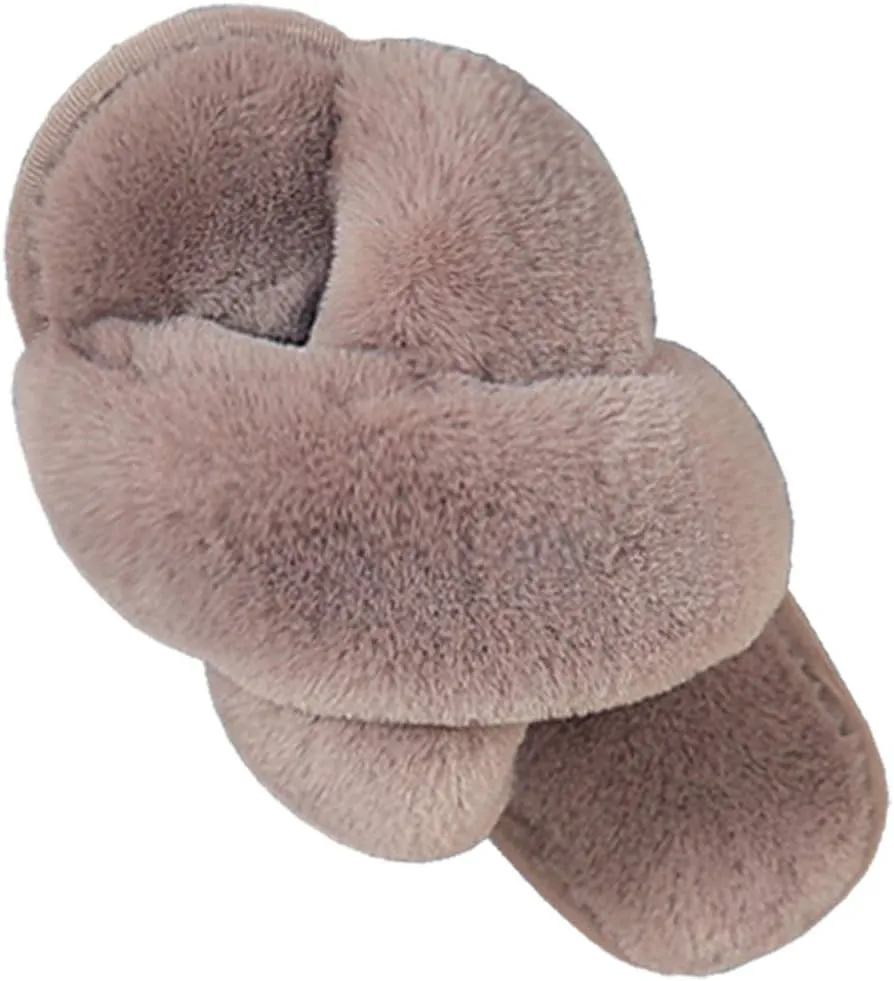 LZLER Women??s Cross Band Slippers, Soft Plush Fleece Lightweight Non Slip Open Toe Flip Flop Shoes House Indoor Outdoor Fur Fuzzy Slippers