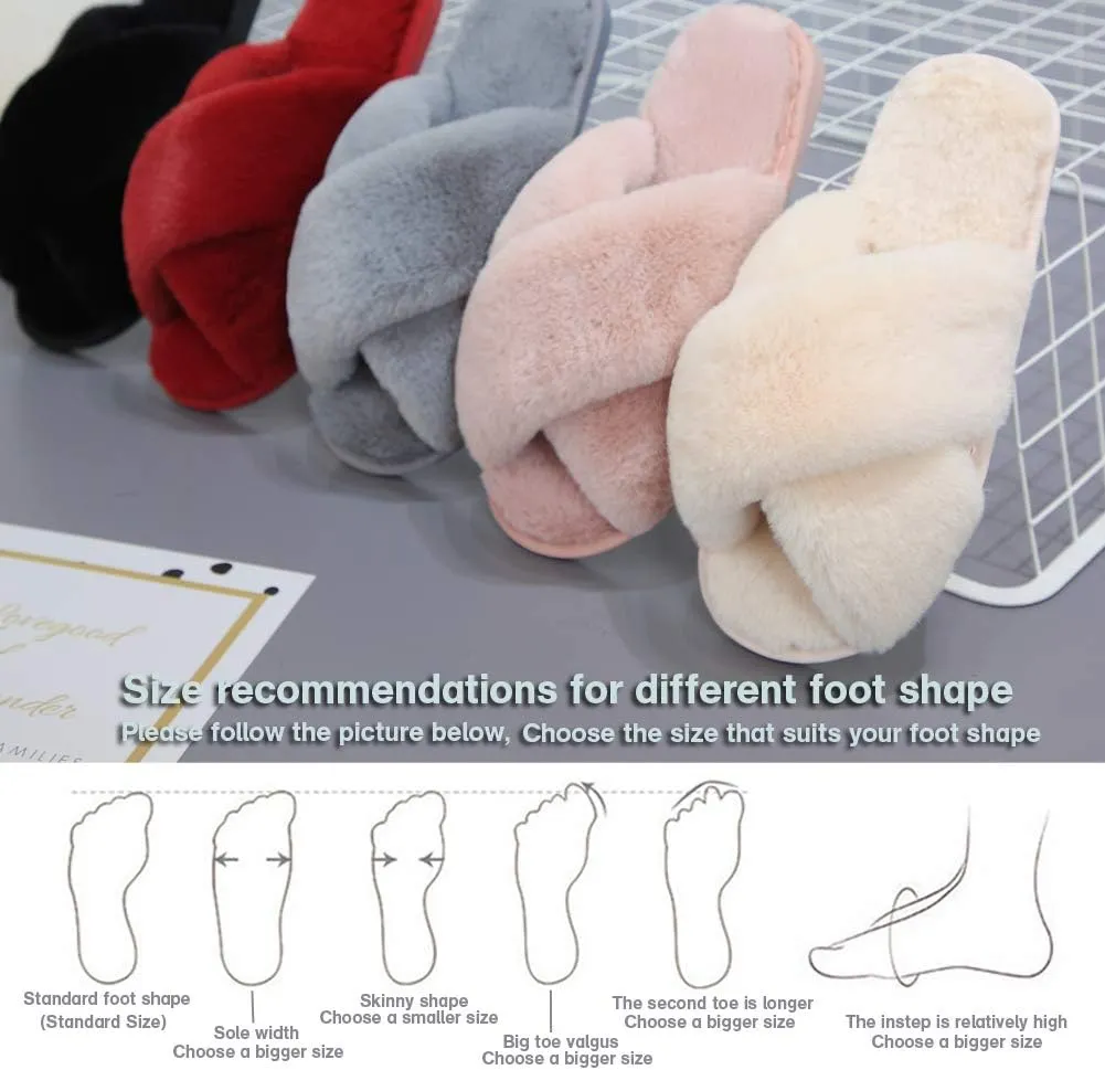 LZLER Women??s Cross Band Slippers, Soft Plush Fleece Lightweight Non Slip Open Toe Flip Flop Shoes House Indoor Outdoor Fur Fuzzy Slippers