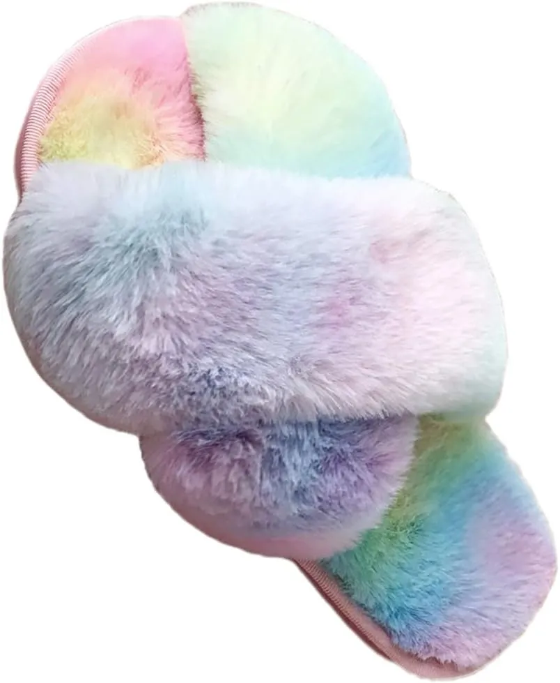 LZLER Women??s Cross Band Slippers, Soft Plush Fleece Lightweight Non Slip Open Toe Flip Flop Shoes House Indoor Outdoor Fur Fuzzy Slippers
