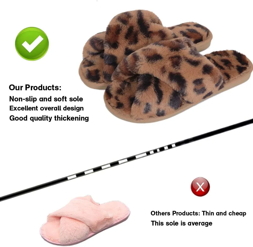 LZLER Women??s Cross Band Slippers, Soft Plush Fleece Lightweight Non Slip Open Toe Flip Flop Shoes House Indoor Outdoor Fur Fuzzy Slippers