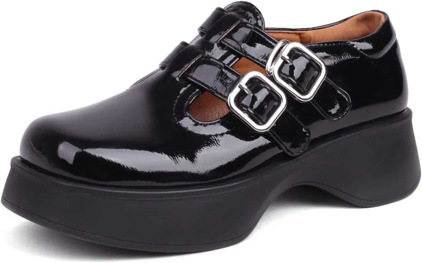 Mary Jane Shoes for Women Girls, Black Platform Mary Janes Chunky Heel T-Strap Kawaii Lolita School Shoes