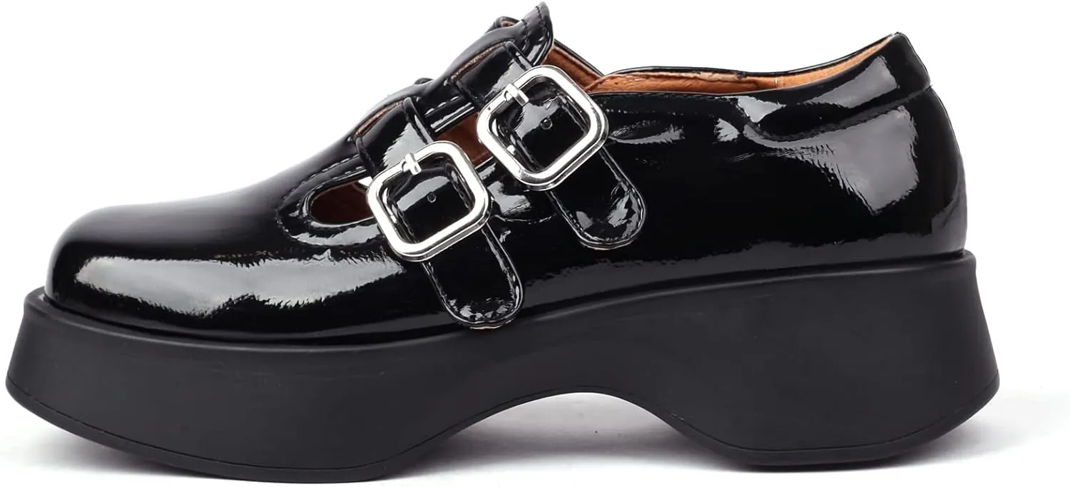 Mary Jane Shoes for Women Girls, Black Platform Mary Janes Chunky Heel T-Strap Kawaii Lolita School Shoes