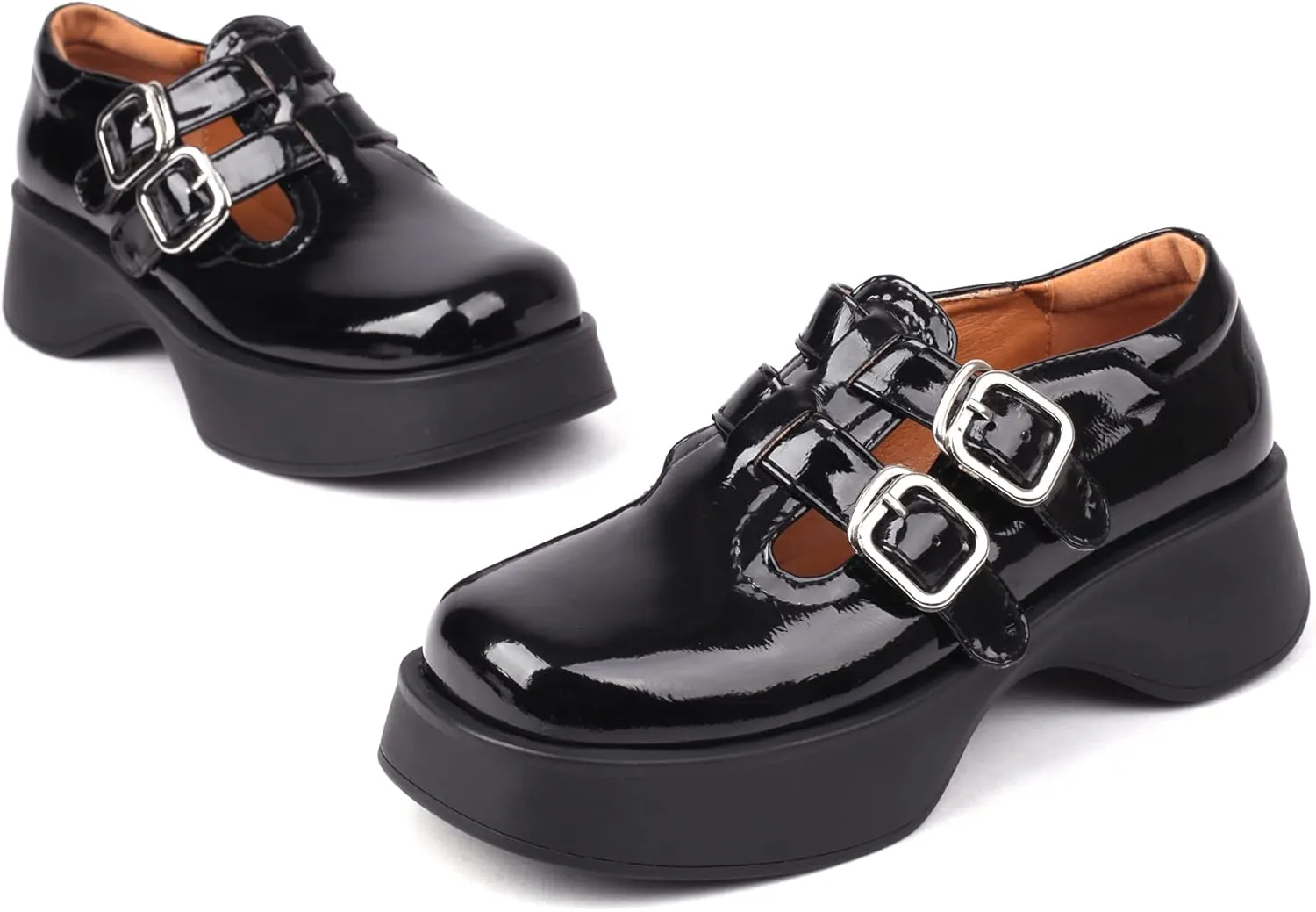 Mary Jane Shoes for Women Girls, Black Platform Mary Janes Chunky Heel T-Strap Kawaii Lolita School Shoes