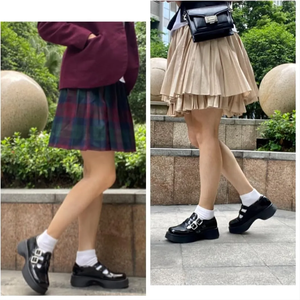 Mary Jane Shoes for Women Girls, Black Platform Mary Janes Chunky Heel T-Strap Kawaii Lolita School Shoes