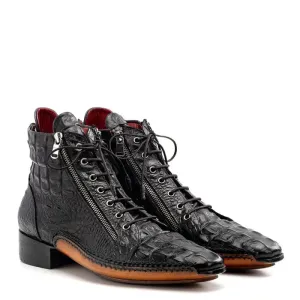 Men Crocodile Textured Leather Ankle Zipper Boots