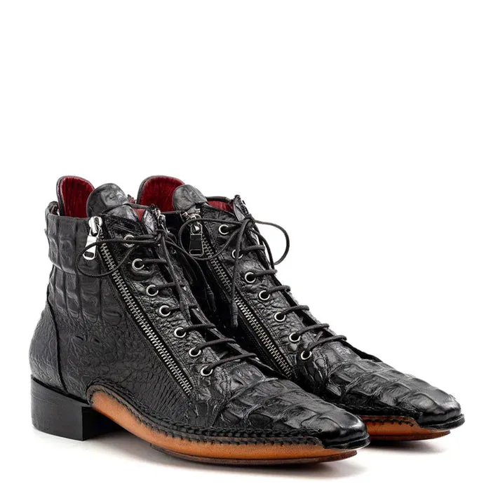 Men Crocodile Textured Leather Ankle Zipper Boots