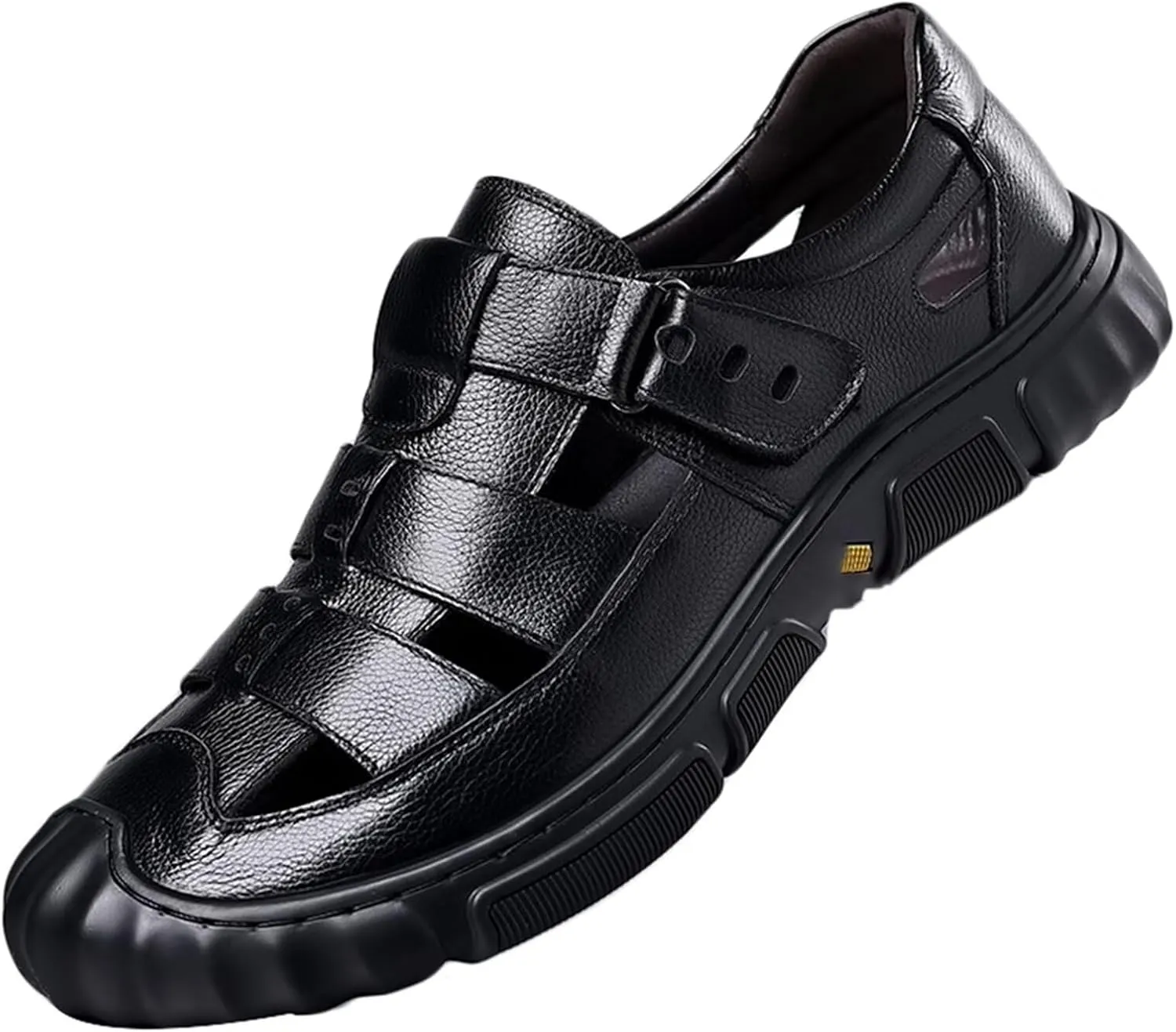 Men Leather Sandals Breathable Closed-Toe Sandals Waterproof Anti-Slip Outdoor Walking Summer Beach Hiking Shoes