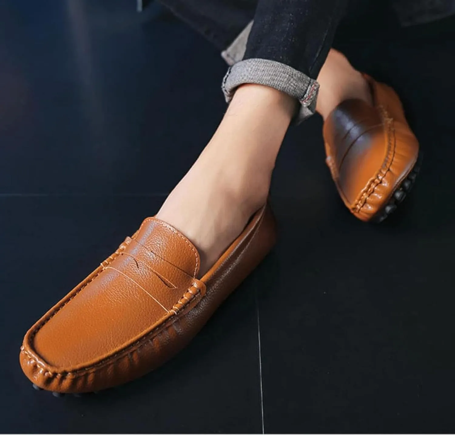 Men's Artificial Leather Penny Loafers, Casual Slippers, Driving Daily Casual Flat Shoes, Loafers