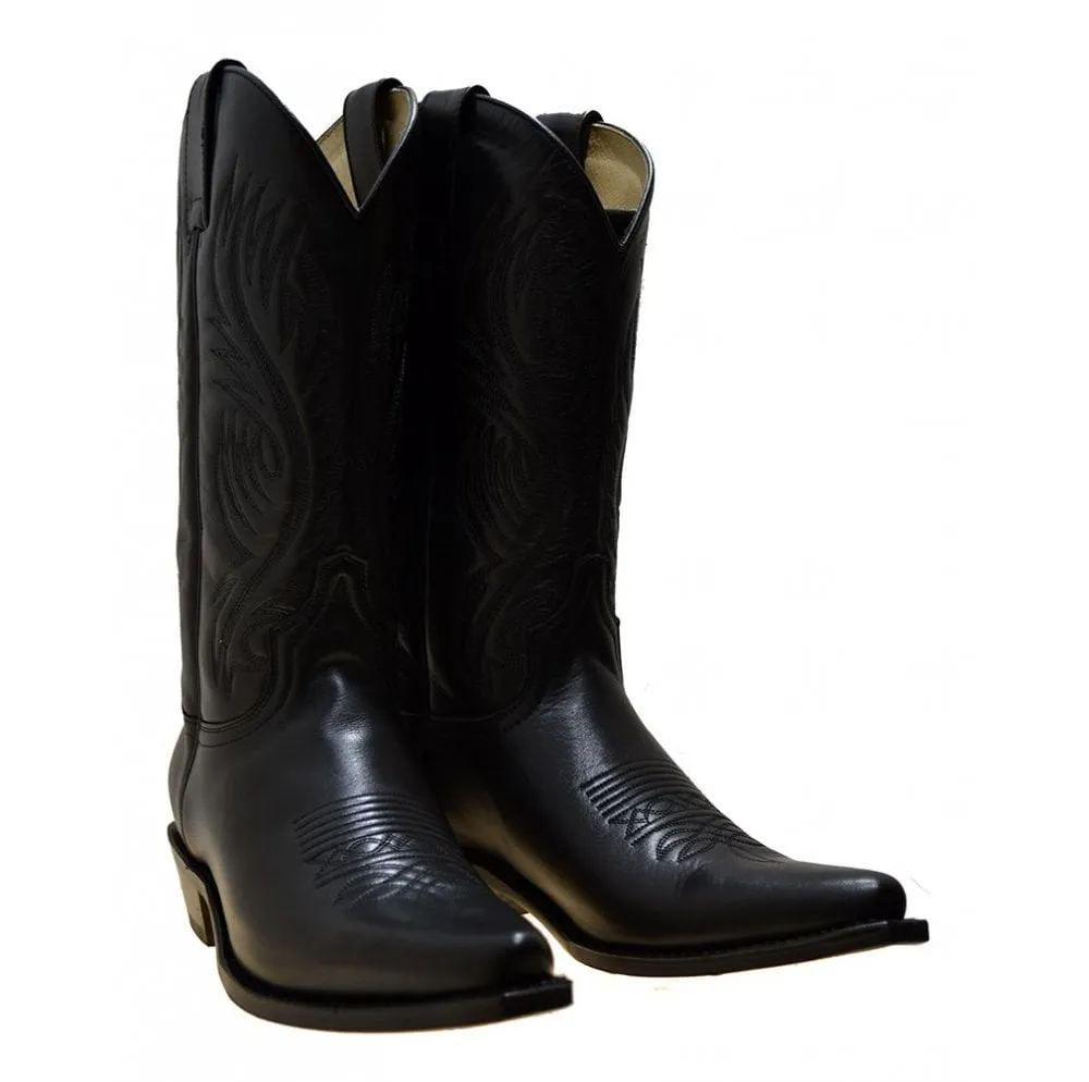 Men's Cowboy Boots Sendra 2605 Black Leather Cuban Heel
