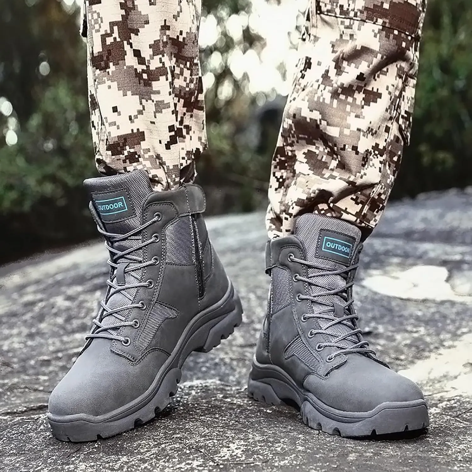 Men's Lace Up Breathable High Top Boots Waterproof Tactical Boots Military Army Outdoor Shoes For Hiking Climbing