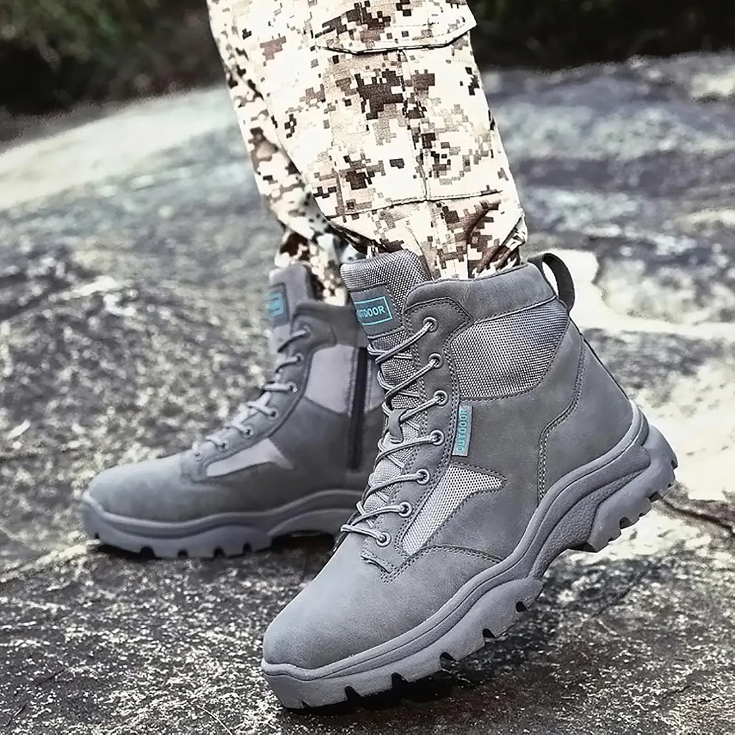 Men's Lace Up Breathable High Top Boots Waterproof Tactical Boots Military Army Outdoor Shoes For Hiking Climbing