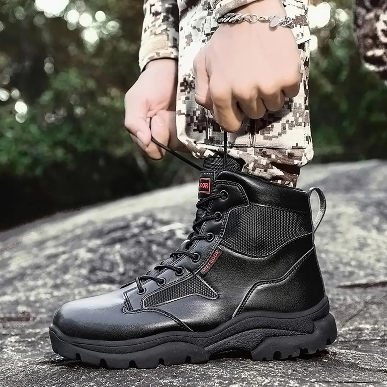 Men's Lace Up Breathable High Top Boots Waterproof Tactical Boots Military Army Outdoor Shoes For Hiking Climbing