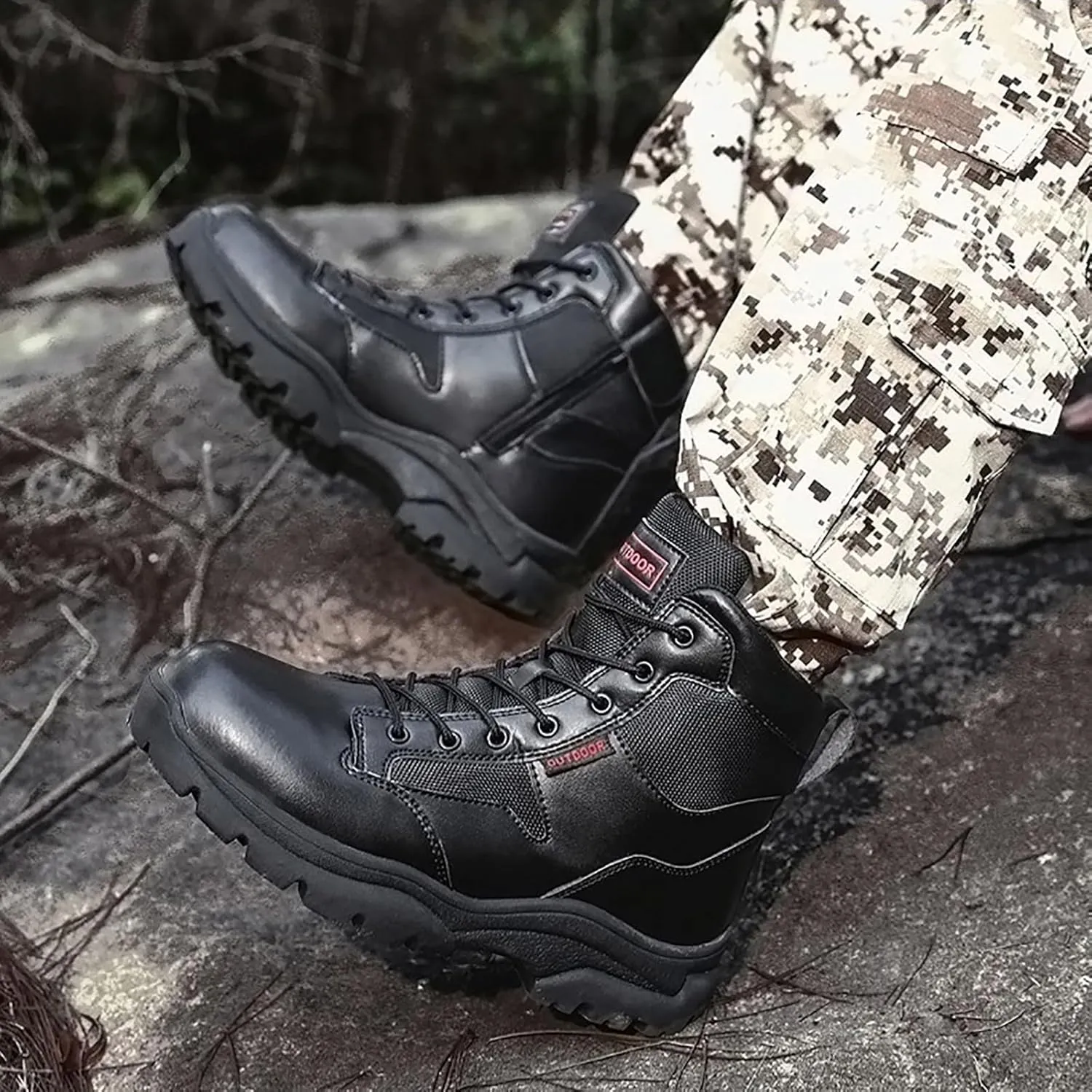 Men's Lace Up Breathable High Top Boots Waterproof Tactical Boots Military Army Outdoor Shoes For Hiking Climbing